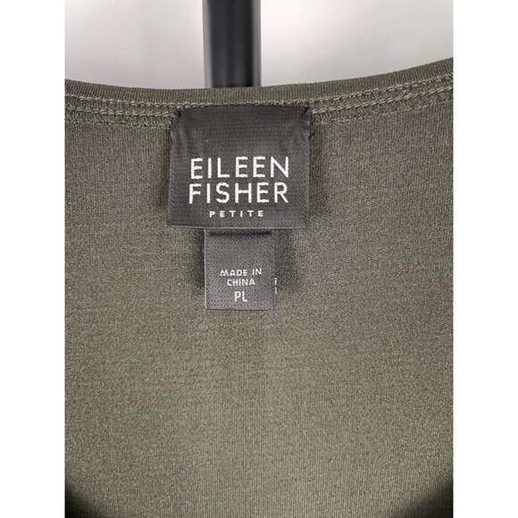 Eileen Fisher Green Stretch Silk Jersey Scoop Neck Long Sleeve Basic Top Size PL - Picture 4 of 6